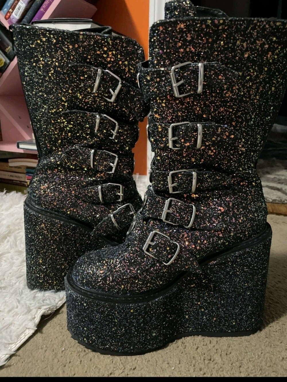 Demonia Green Glitter 5” Platform Boots-10 RUNS SMALL !!!